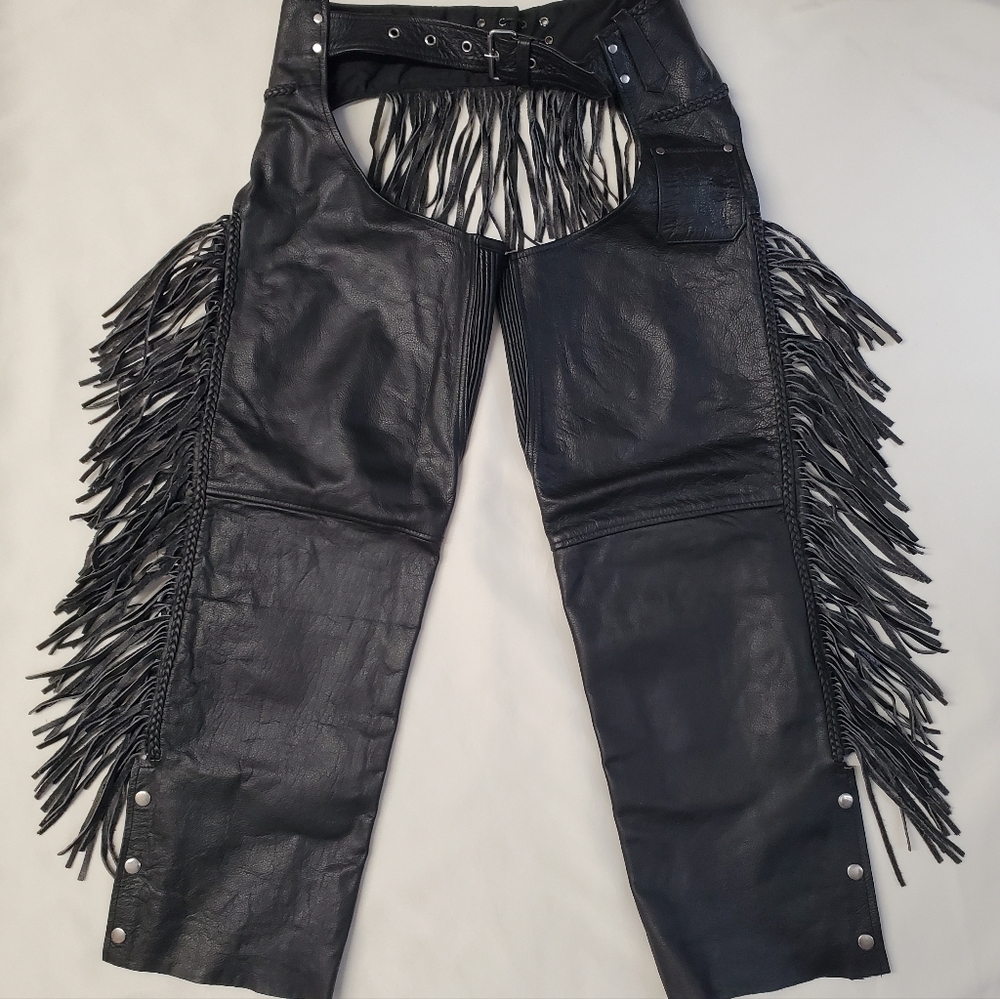 Jamin Leather XS Vintage Black Genuine Leather Fringe Chaps